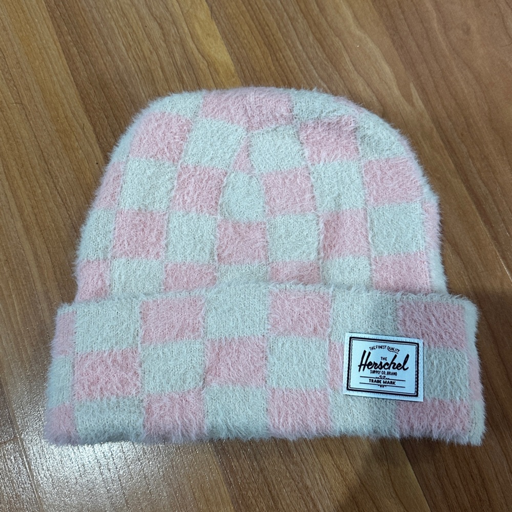 Herschel Supply Company Pink and White Checkered Beanie